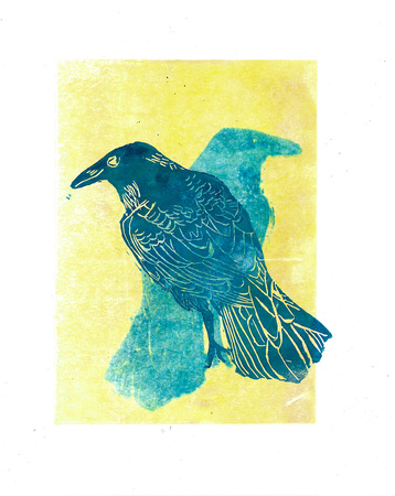 Raven Series/ Mono/Block Print with Akua ink