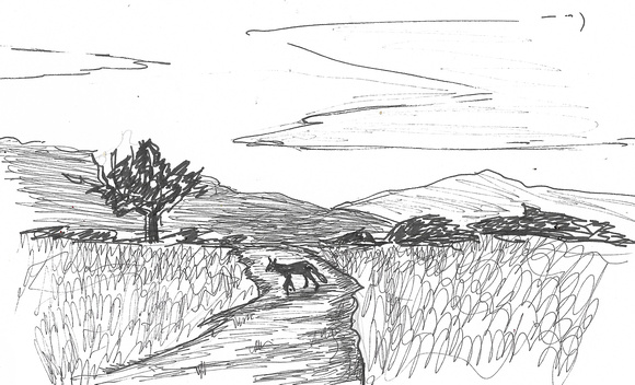 Inktober 18 of 31: Landscape with Coyote